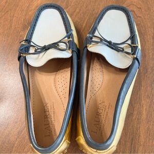 Lauren Ralph Lauren Briley leather driving loafer Gold, White, Navy Size 6.5